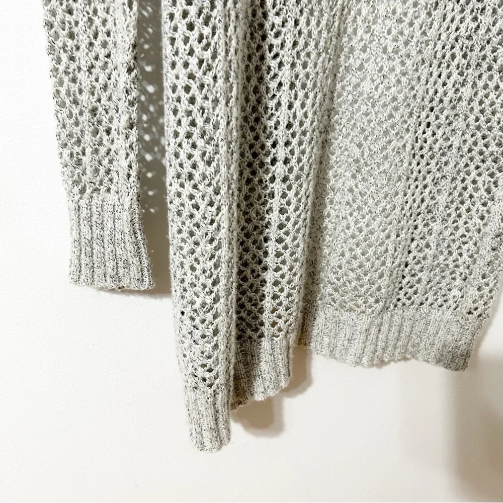 Aerie Light Gray Open-Knit Long Sleeve Cotton Blend Cardigan Sweater with a Hood